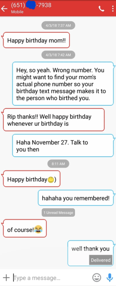 person send a birthday text to a wrong person, but that person tells them their actual birthday and gets a birthday text on their birthday