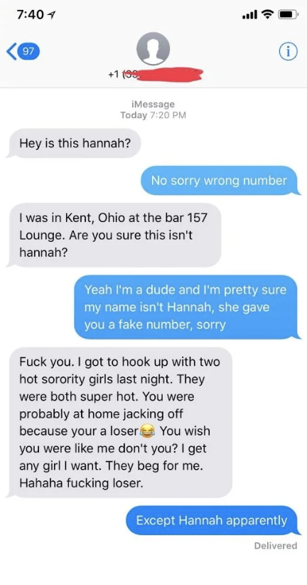 guy trying to reach a woman finds out he was given a wrong number and then tells the wrong number he gets any girl he likes