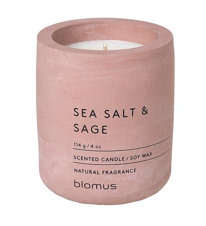 pink sea salt and sage-scented candle