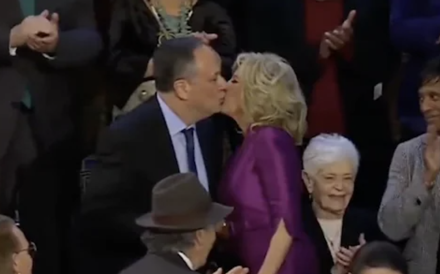 Kamala Harris&#x27;s husband and Jill Biden kissing
