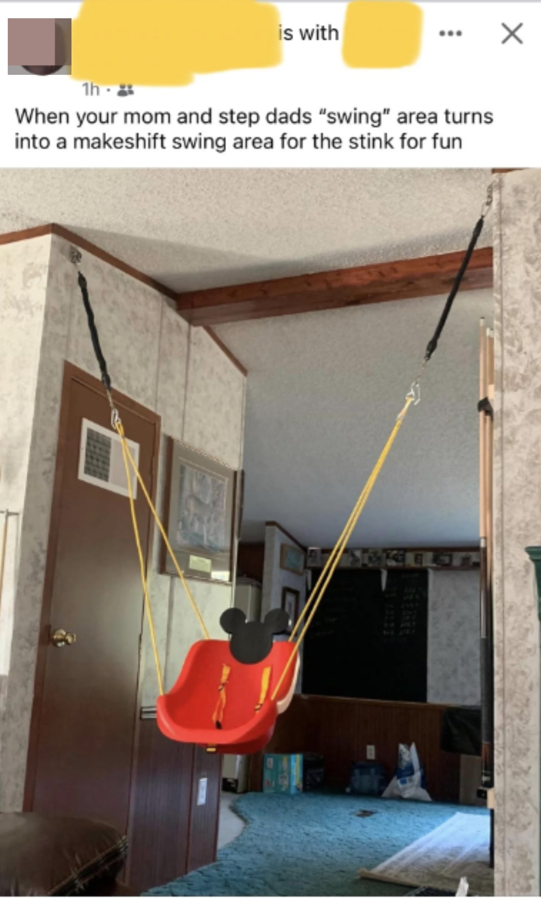 a swing hanging in someone's house
