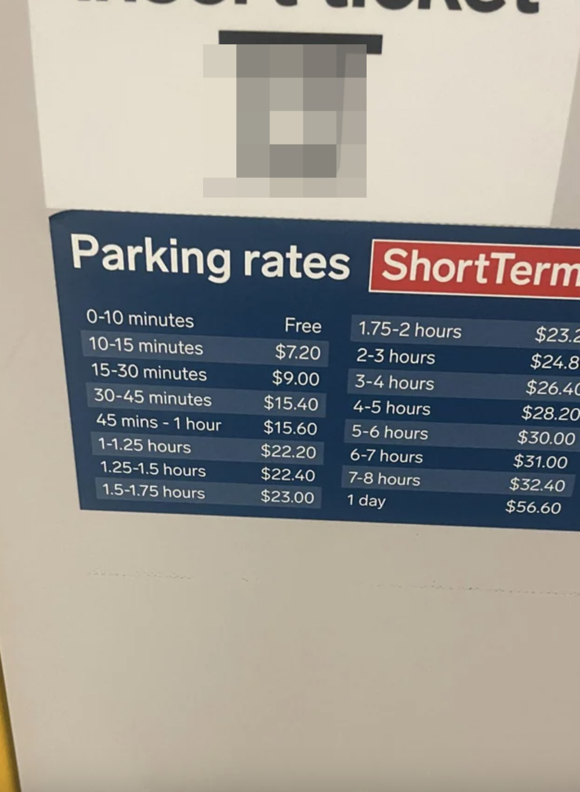 Prices for parking at the airport