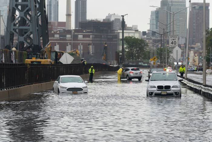 Cars lie in flood water on the FDR just south of E. Houston St. Friday, September 29, 2023 in Manhattan, New York
