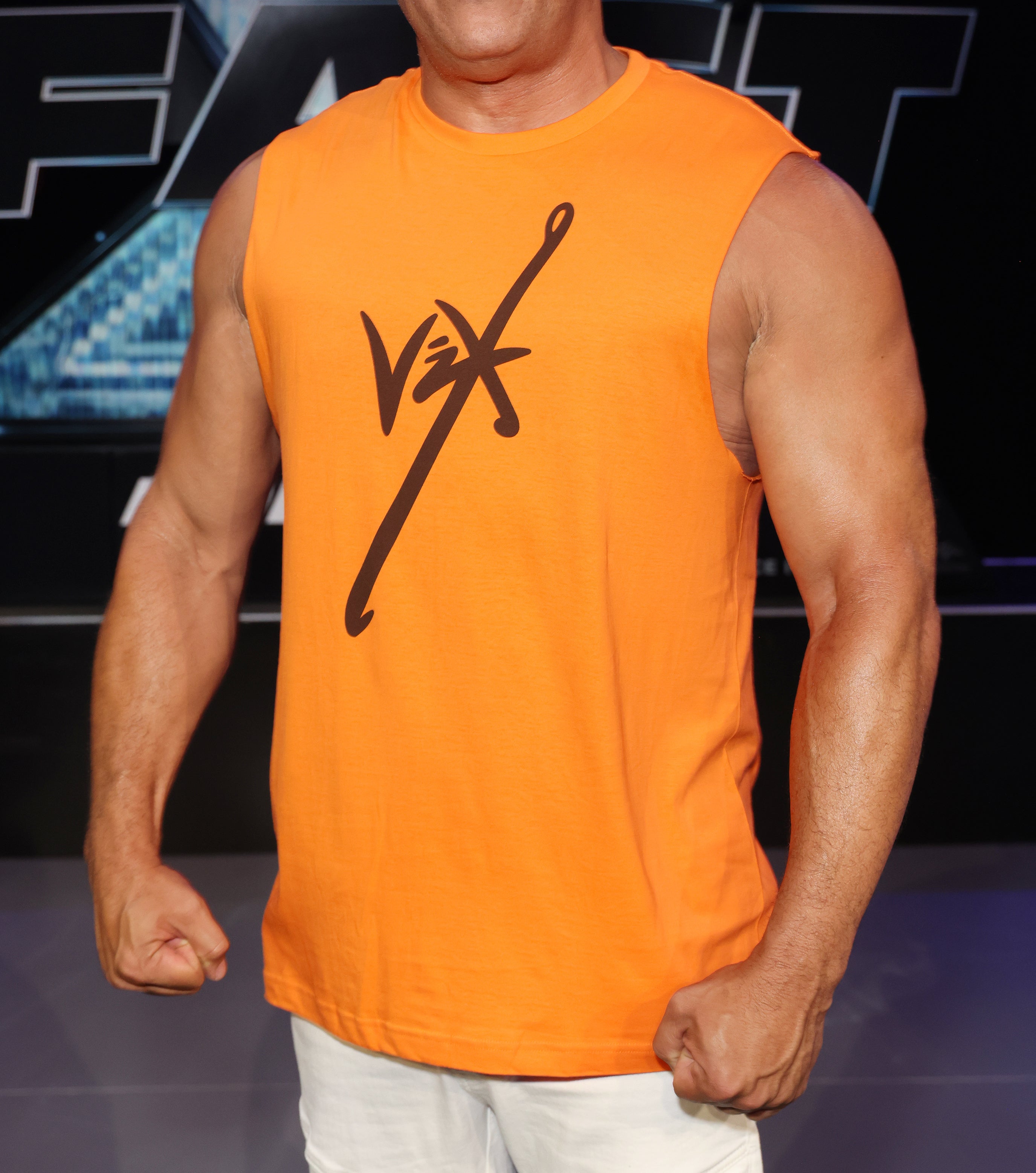 Close-up of Vin in a muscle shirt