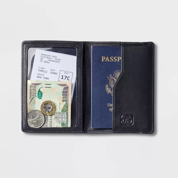 faux black leather passport holder