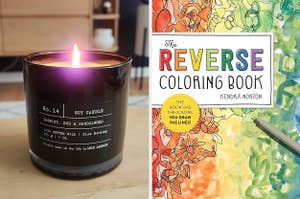 candle and reverse coloring book 