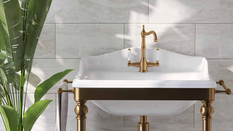 sink with brass handles