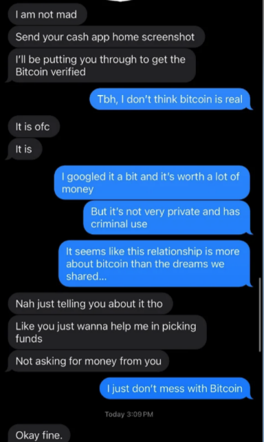 someone trying to get a bitcoin transfer