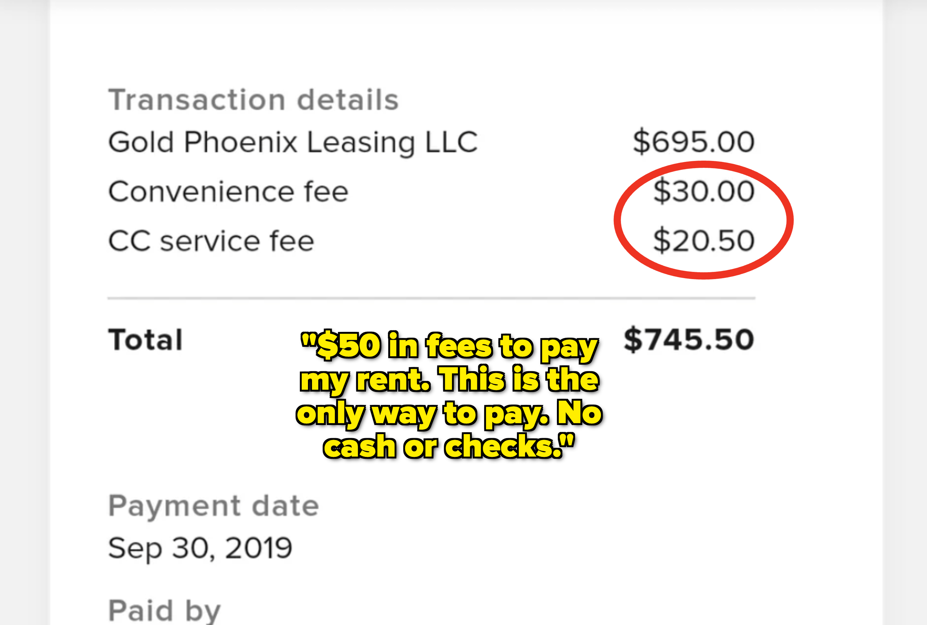 $50 convenience fees to pay my rent