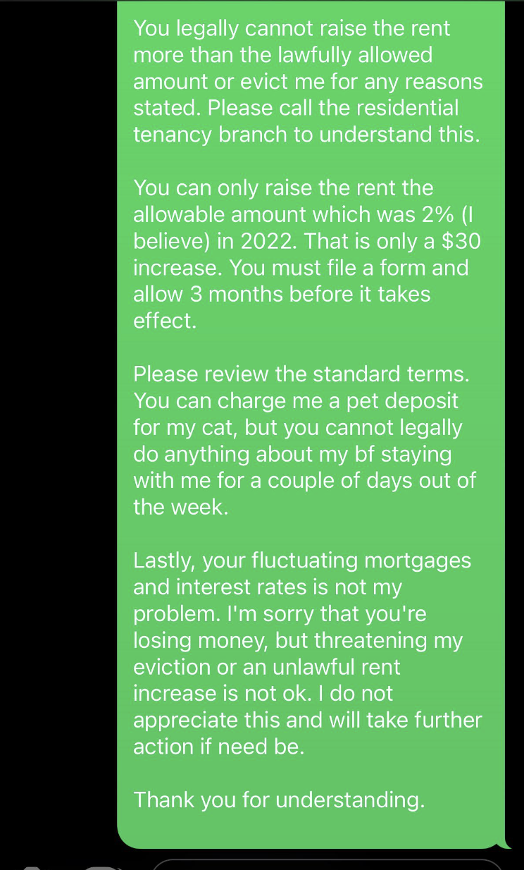 "You legally cannot raise the rent…"