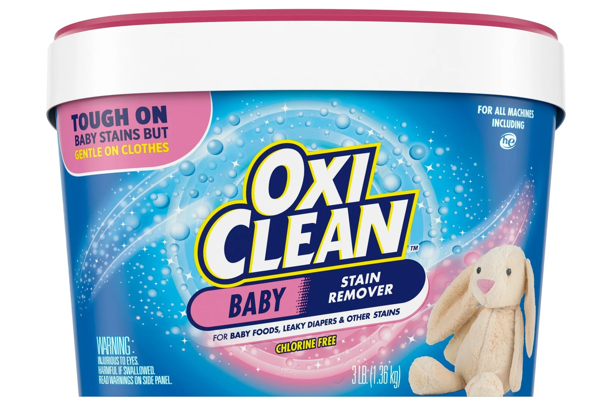 Oxi Clean packaging with pink accents