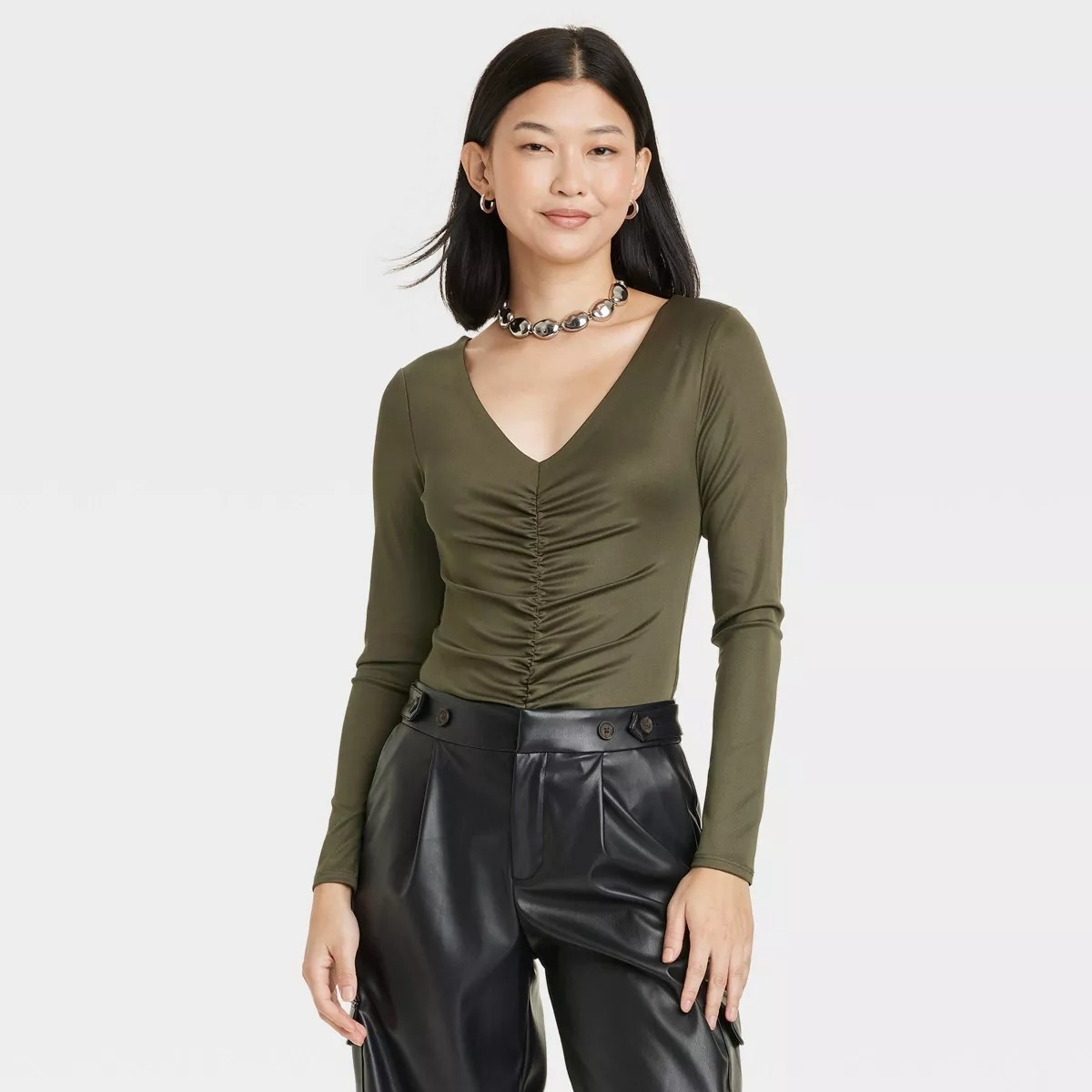 ruched bodysuit in green