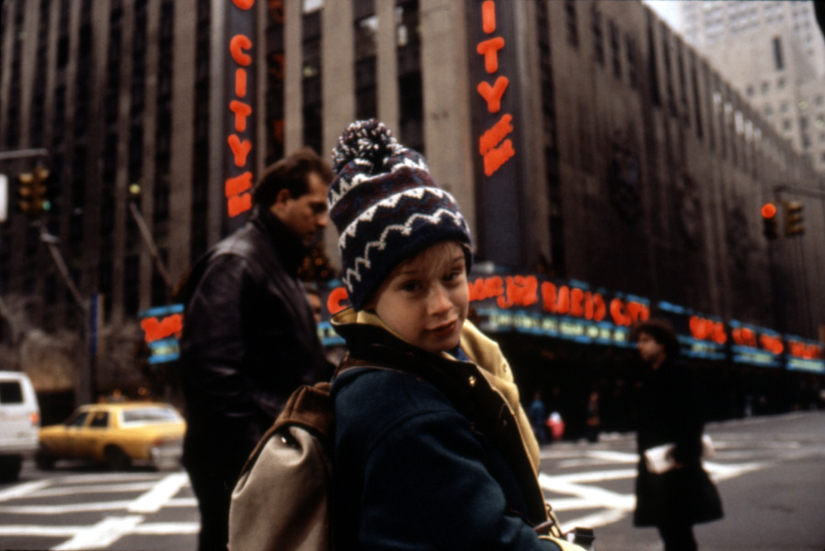 kevin mcallister in front of radio city music hall in new york city