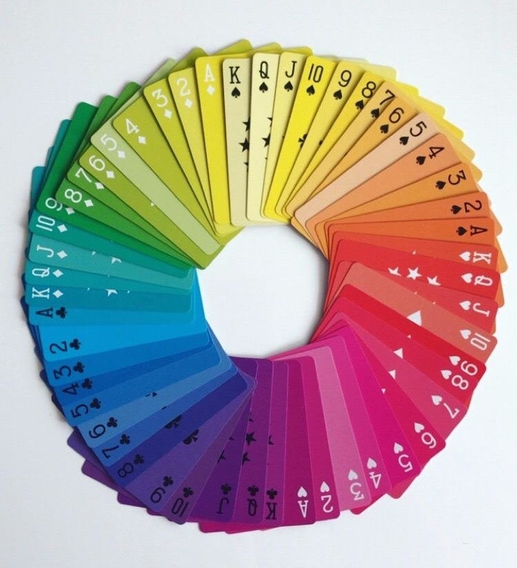 solid color cards placed a circle in rainbow order to create gradient