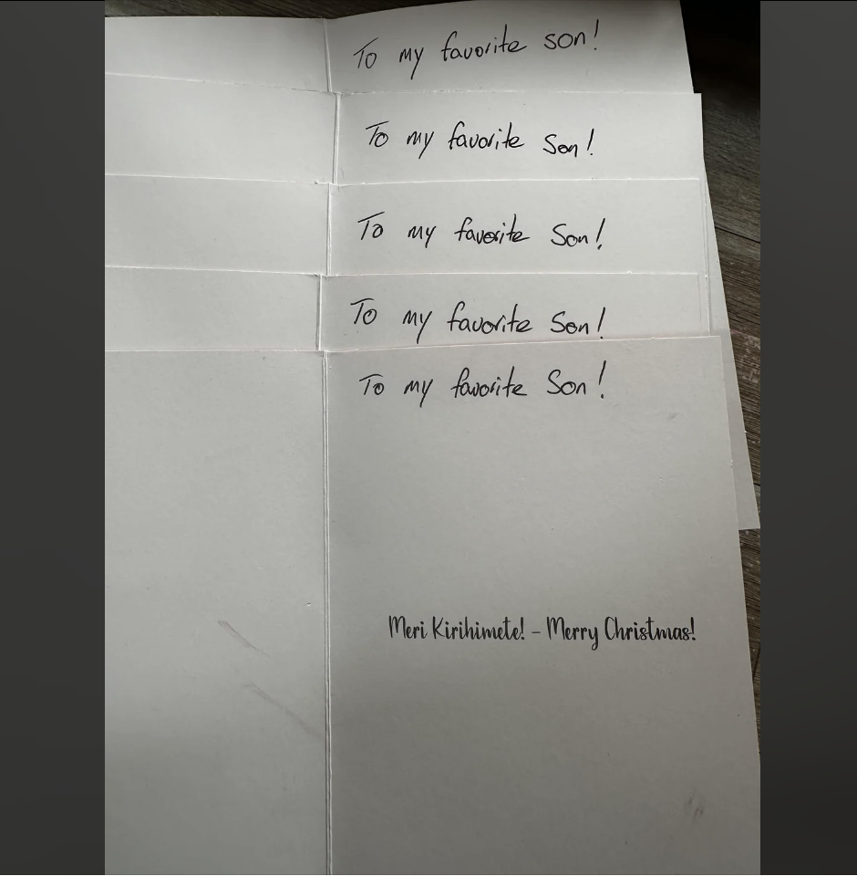 "To my favorite son!"