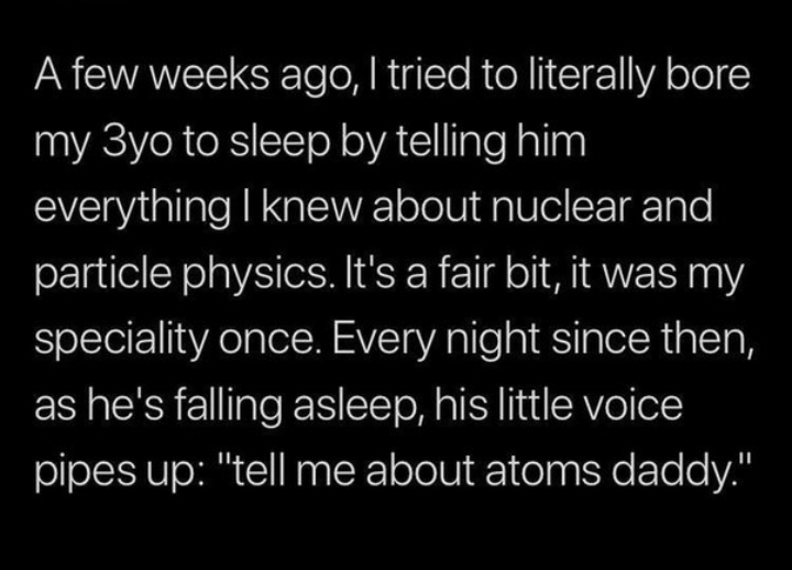 A screenshot about a kid who wants to know more about atoms.