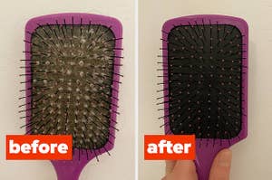 a before and after for a brush cleaning tool