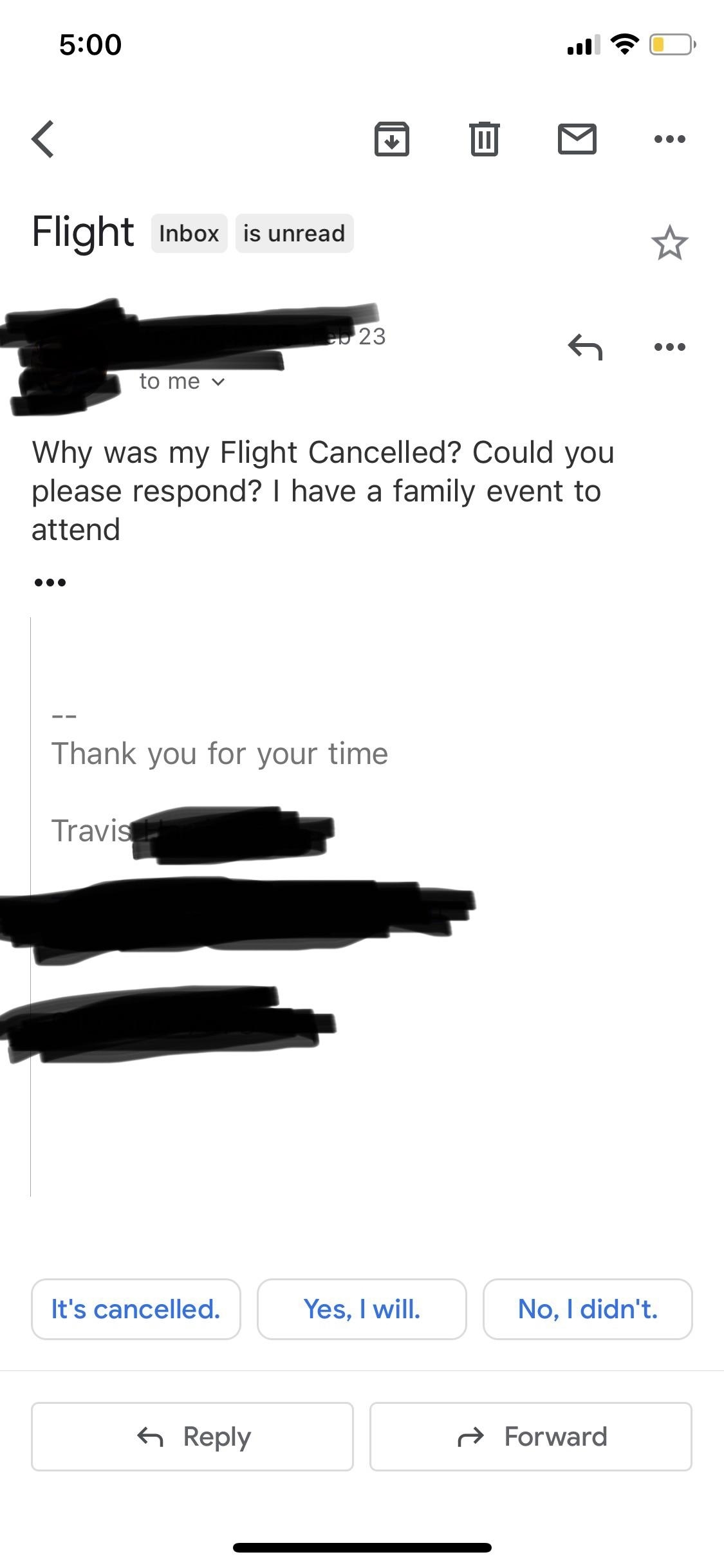 A screenshot of an email
