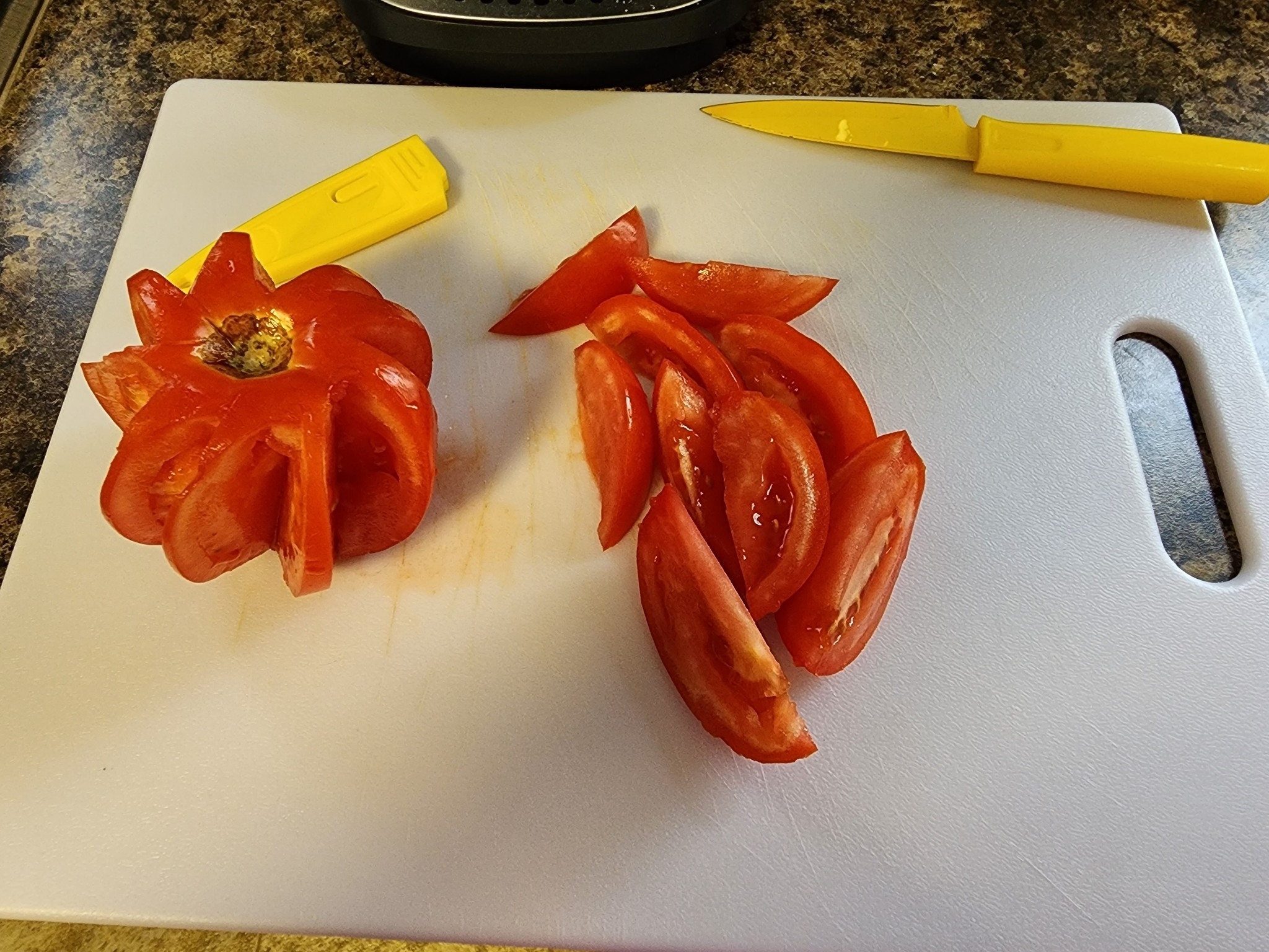 A tomato chopped roughly