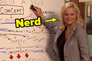 Amy Poehler at a whiteboard in "Parks and Rec."