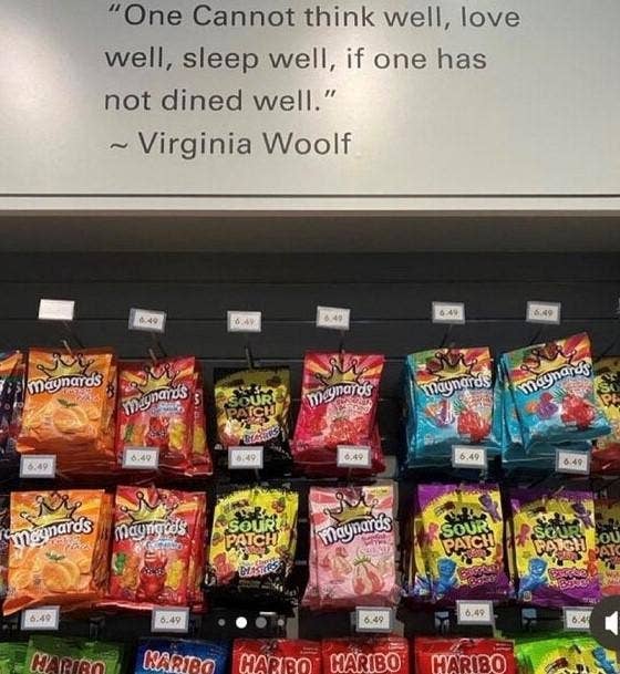 A Virginia Woolf quote above some candy