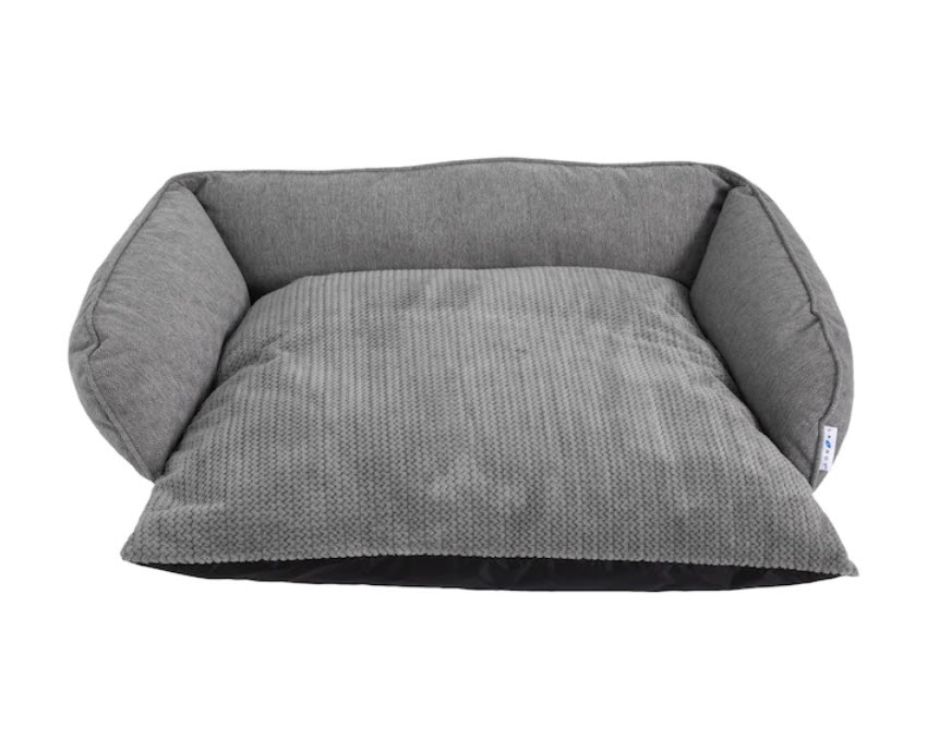 grey plush dog bed