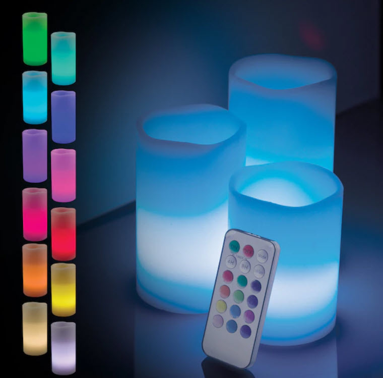 battery powered candle night light set of three with multiple colors