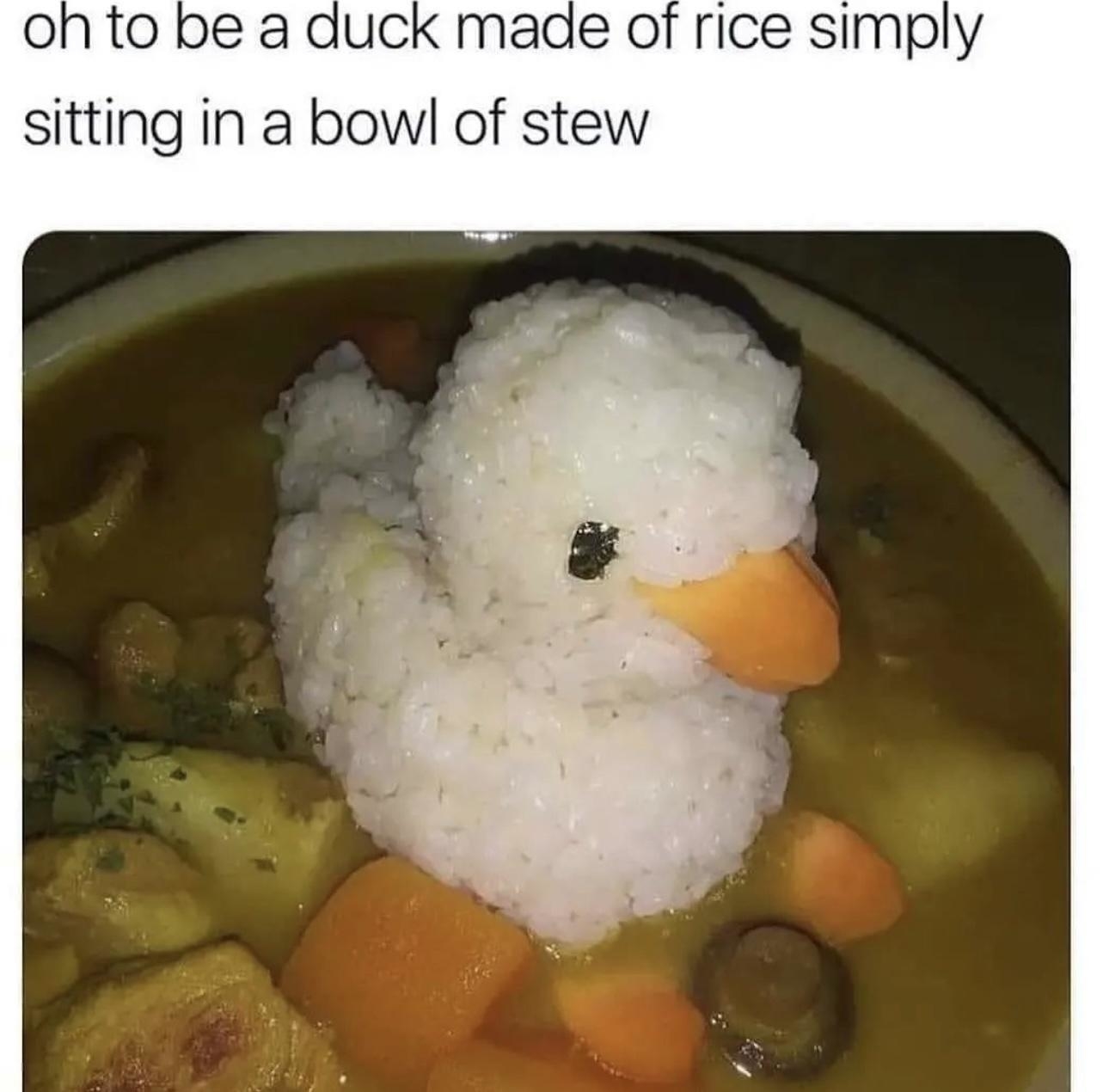 Rice shaped like a duck in a pot