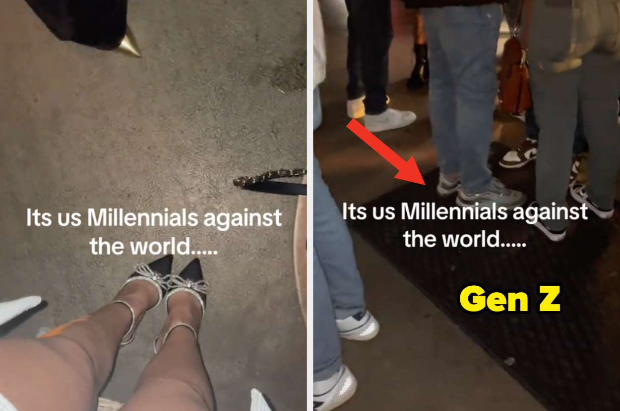 Millennials wearing heels to the club versus Gen Z wearing sneakers