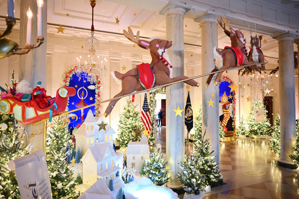 reindeer flying into the hall