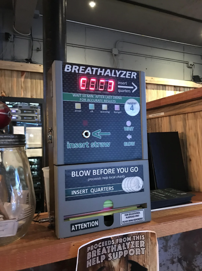 a breathalyzer at a bar
