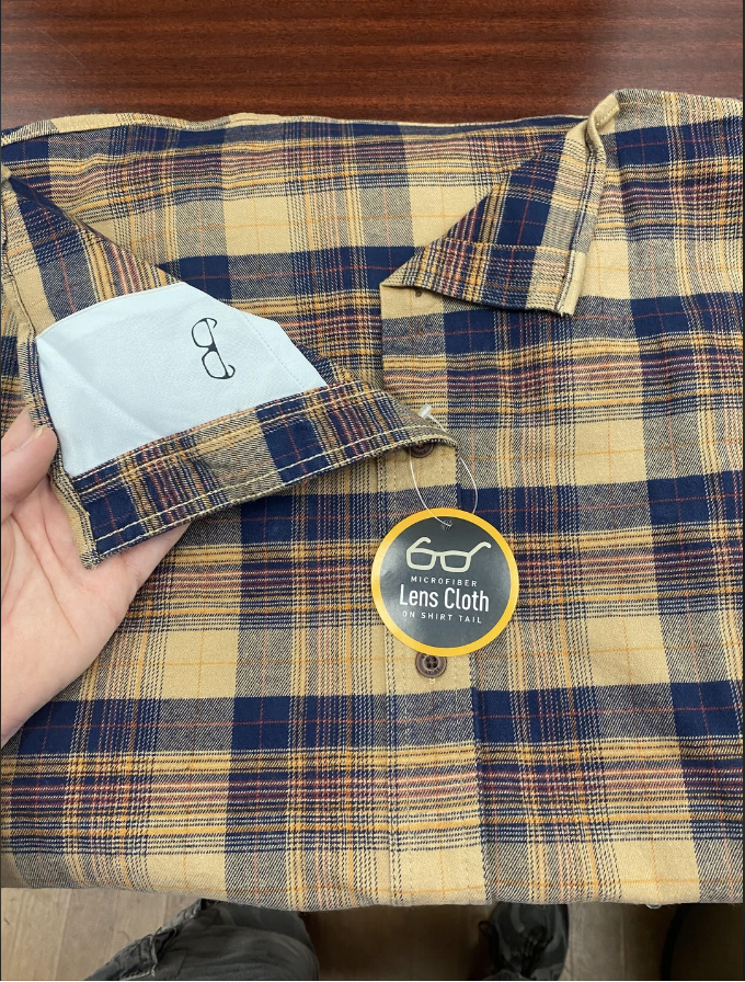a lens cloth sewn into a shirt