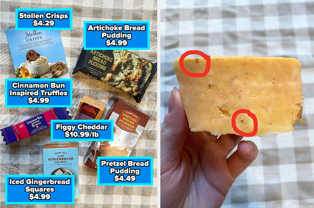 close ups of the pretzel bread pudding and the artichoke bread pudding