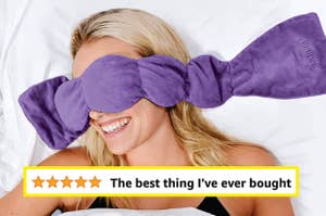 model using a purple weighted eye mask