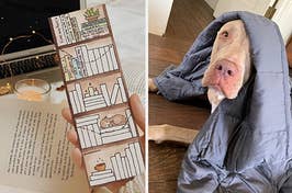 (left) bookmark (right) weighted blanket