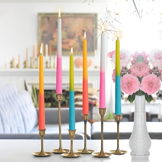 the dip-dye candles in candleholders