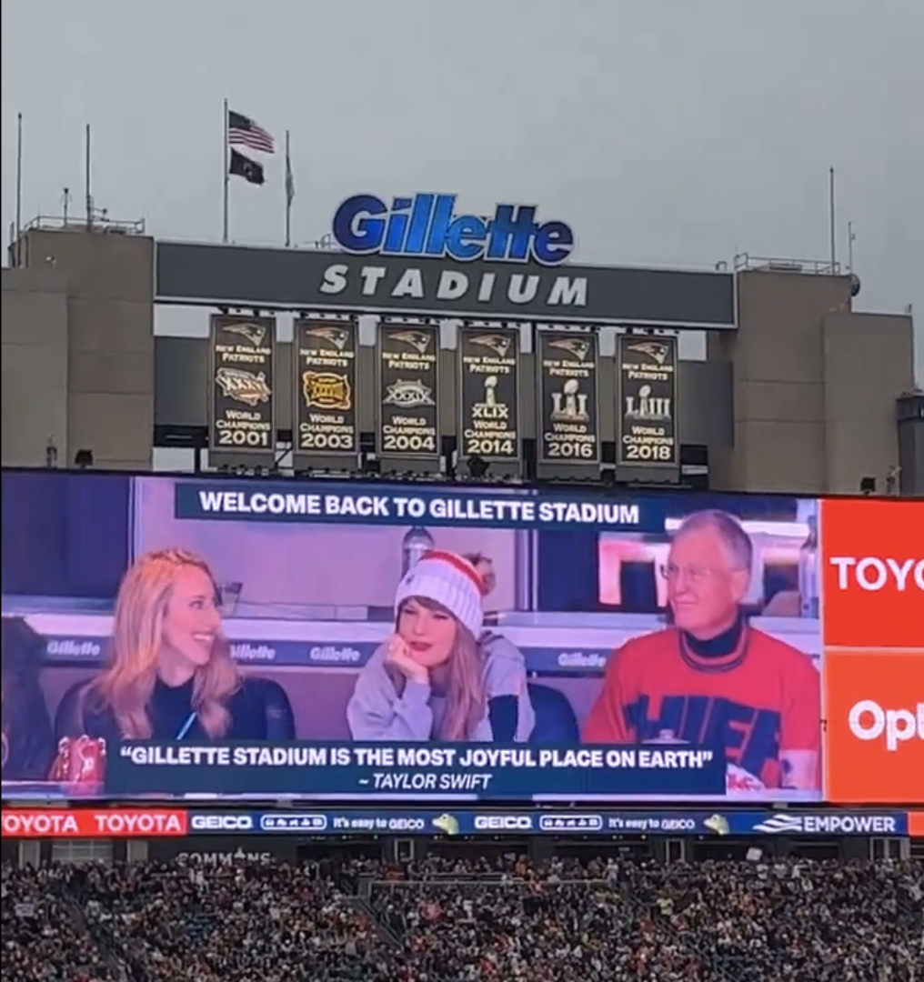 The quote on the huge screen below an image of Taylor sitting with Brittany and her dad
