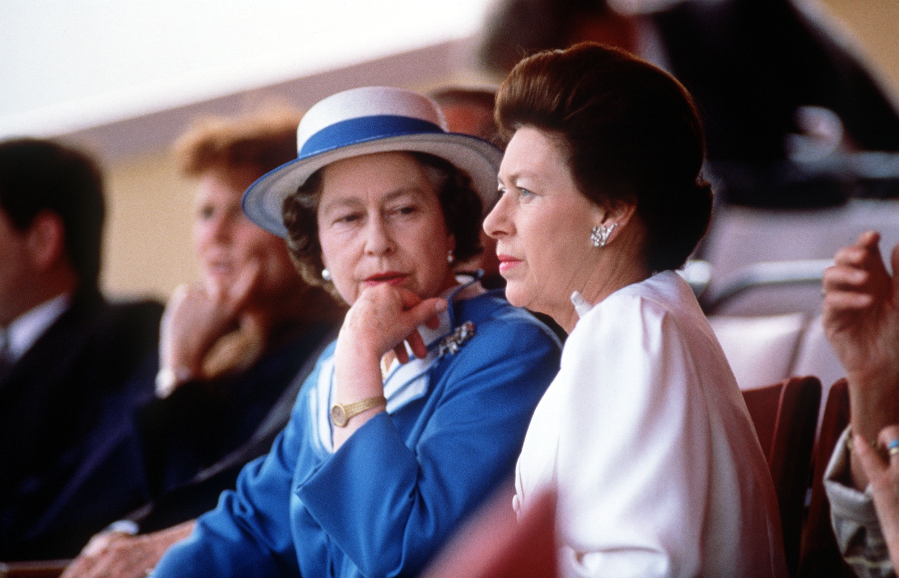 The real-life Queen Elizabeth and Princess Margaret sitting together