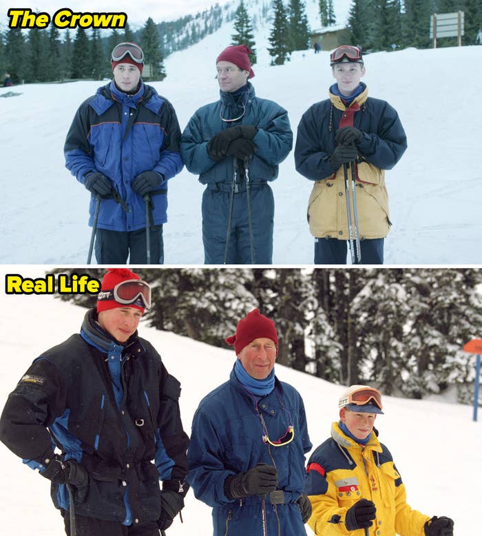 The Princes on a ski trip in real life vs. in &quot;The Crown&quot;