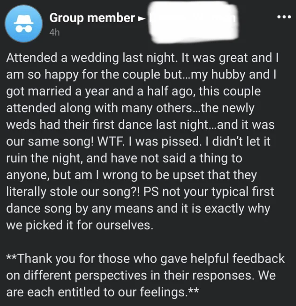&quot;not your typical first dance song by any means and it is exactly why we picked it for ourselves&quot;