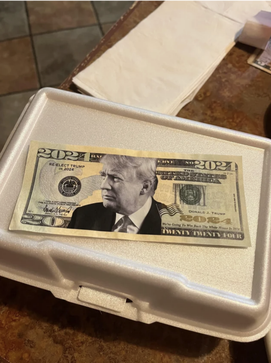 A fake bill with Donald Trump on it
