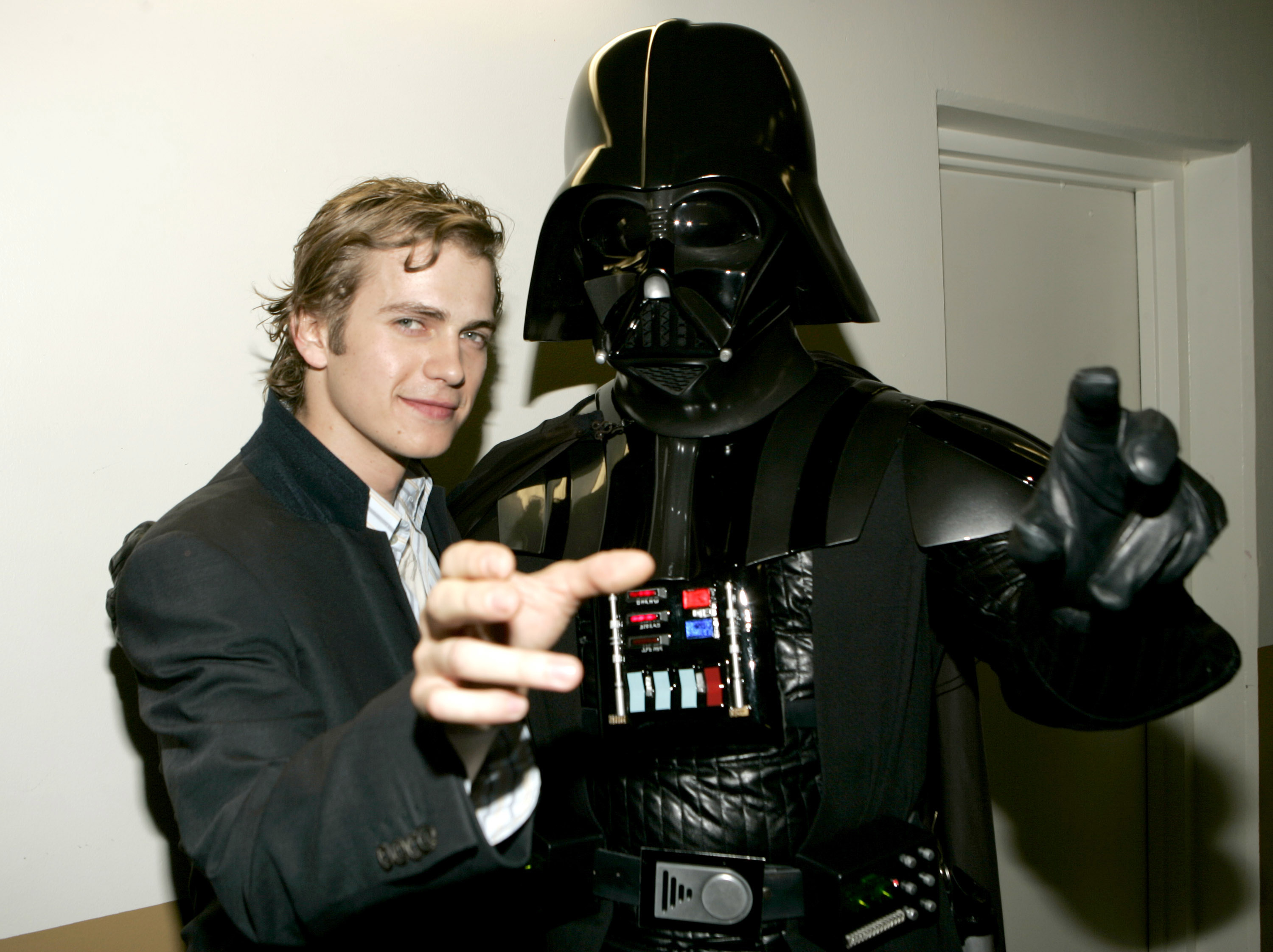 Closeup of Hayden Christensen and Darth Vader