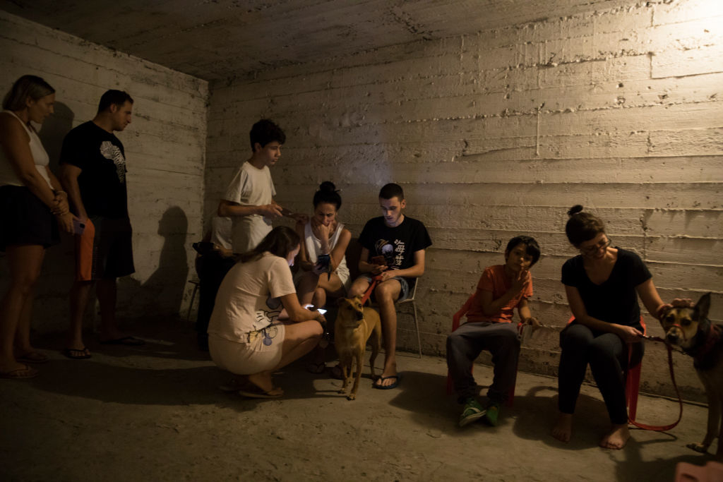 Citizens in a bomb shelter