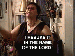 Woman saying &quot;I rebuke it in the name of the Lord!&quot;