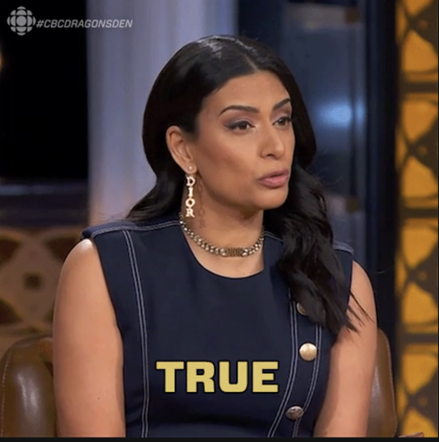 A woman saying "True"