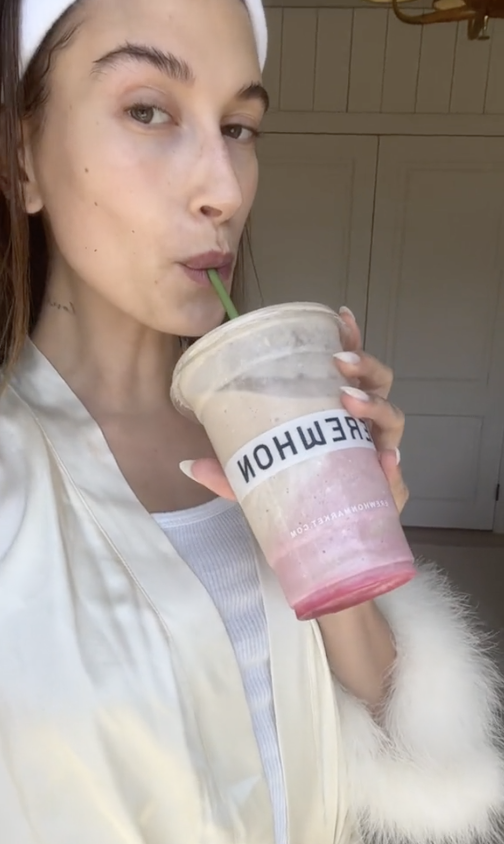 Hailey Bieber is sipping her Erewhon smoothie