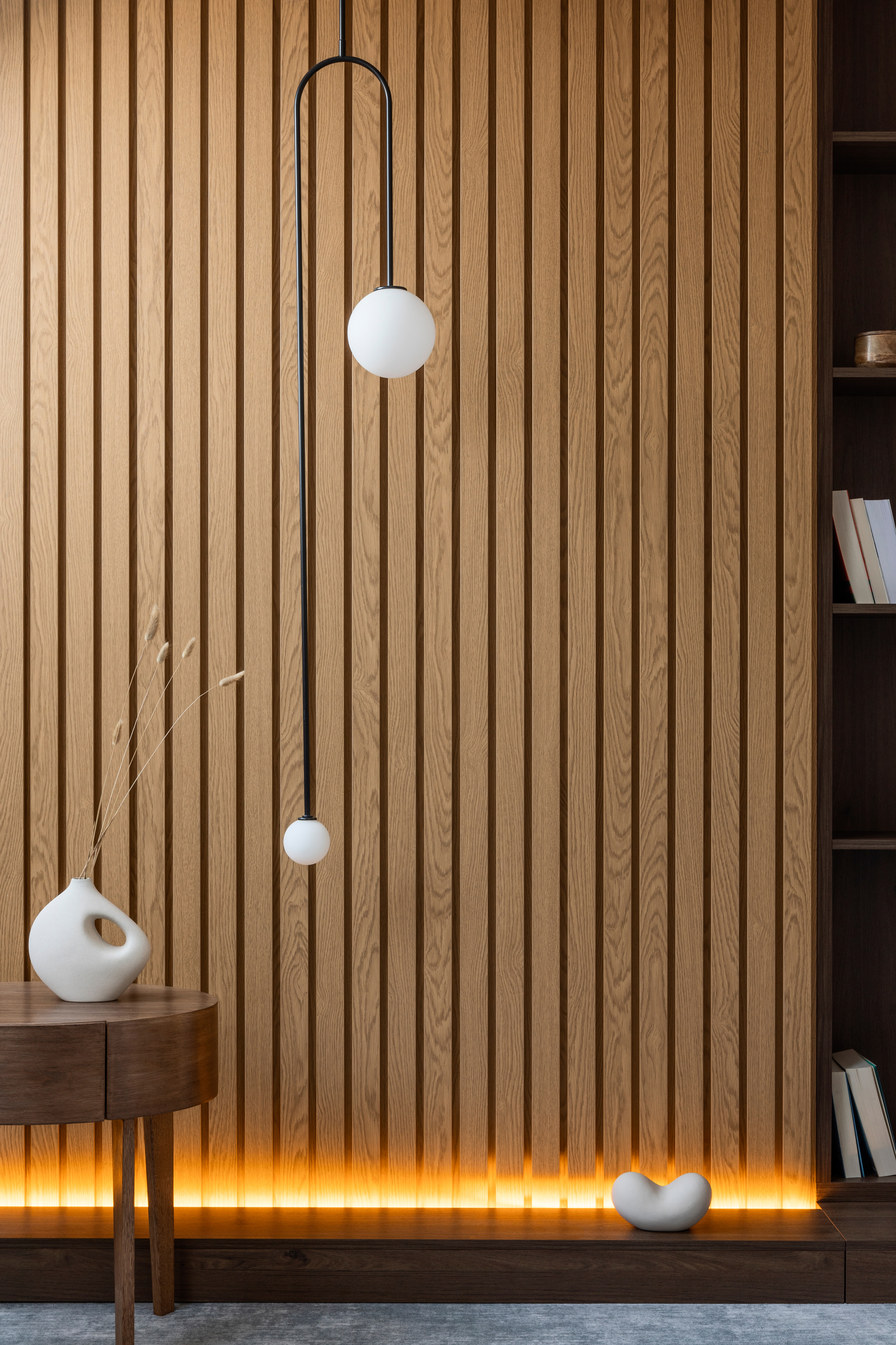 fluted vertical wood wall panel in room