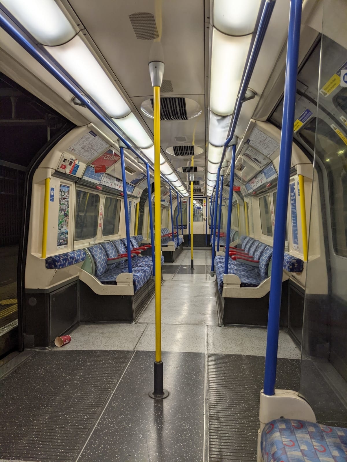 an empty train car on the london tube