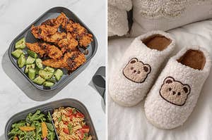 Food in bento, bear slippers