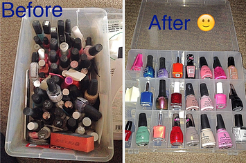 a before and after for a nail polish organizer